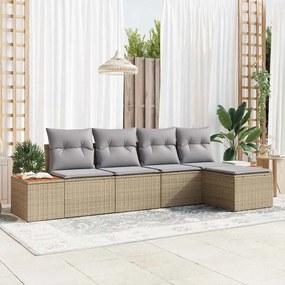 vidaXL Σετ Καναπέ Κήπου με μαξιλάρι 5 pcs Μπεζ Πολυ ράταν