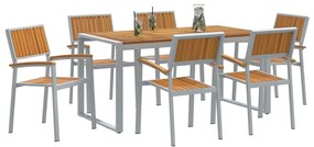 vidaXL Σέτ φαγητού για κήπο 7 pcs Γκρι και καφέ 160 x 80 x 75 cm