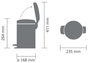 Κάδος απορριμμάτων με πεντάλ Brabantia NewIcon 649001, 3 L, Ομαλό κλείσιμο, Αντιολισθητική βάση, Μαύρο