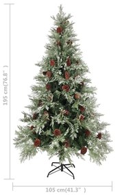 vidaXL Χριστουγ. Δέντρο Πράσινο / Λευκό 195 εκ. με Κουκουνάρια PVC&PE