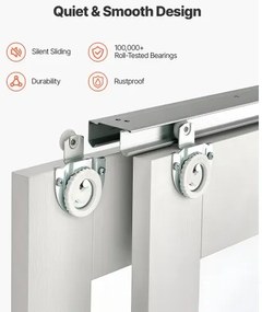 VEVOR Sliding Closet Door, 1219mm (Double 635mm) x 2032 mm, 5-Lite Frosted Glass Bypass Sliding Doors with Hardware Kit, Solid Wood &amp; MDF Slab with Waterproof PVC Surface for Closets Bedrooms