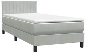 vidaXL Box Spring κρεβάτι με στρώμα ανοιχτό γκρι 90x220 εκ. Βελούδινο