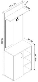 Έπιπλο εισόδου Norva Megapap χρώμα sapphire oak - ανθρακί 67,8x36,3x200,6εκ.