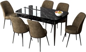 Extendable Dining Table &amp; Chairs Set (7 Pieces) Zen - Black Marble, Brown Black Marble
Brown