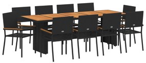 vidaXL 11 Τεμαχίων Σετ Κήπου Για Γεύματα Μαύρο Πολυ Ράτανα
