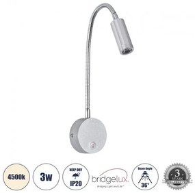 Απλίκα Ξεν/χείου Bed Side/Reading Light 3W 4500K Αλουμίνιο Globostar 60879 Ασημί