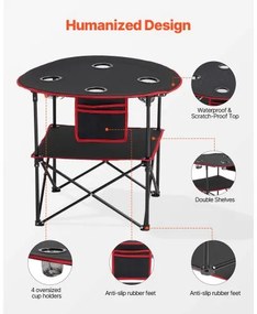 VEVOR Folding Portable Camping Table Oxford Outdoor Round Table 4 Cup Holders