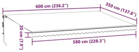 Τέντα Πτυσσόμενη Αυτόματη με LED Μπορντό 600x350 εκ. - Πολύχρωμο