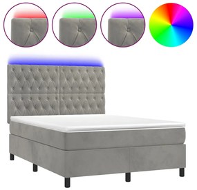 vidaXL Κρεβάτι Boxspring με Στρώμα&amp;LED Αν. Γκρι 140x190 εκ. Βελούδινο