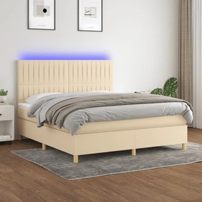 ΚΡΕΒΑΤΙ BOXSPRING ΜΕ ΣΤΡΩΜΑ &amp; LED ΚΡΕΜ 160X200 ΕΚ. ΥΦΑΣΜΑΤΙΝΟ 3135610