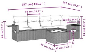 vidaXL Σαλόνι Κήπου Σετ 6 Τεμαχίων Γκρι Συνθετικό Ρατάν με Μαξιλάρια