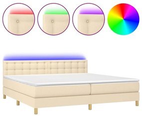 vidaXL Κρεβάτι Boxspring με Στρώμα &amp; LED Κρεμ 200x200 εκ. Υφασμάτινο