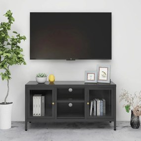 Έπιπλο Τηλεόρασης Ανθρακί 105 x 35 x 52 εκ από Ατσάλι και Γυαλί - Ανθρακί