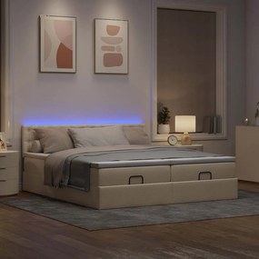 VidaXL Οθωμανικό κρεβάτι με στρώματα & LEDs Κρέμα 180x200cm ύφασμα