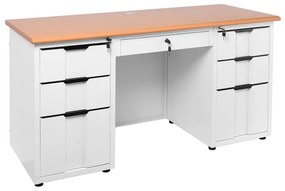 WOODWELL ΕΟ443,1ΓΡΑΦΕΙΟ 6-Συρτάρια, Μέταλλο Βαφή Άσπρο, Επιφάνεια Απόχρωση Maple 140x60x75cm ΕΟ443,1