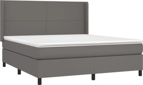 vidaXL Κρεβάτι Boxspring με Στρώμα &amp; LED Γκρι 180x200 εκ. Συνθ. Δέρμα