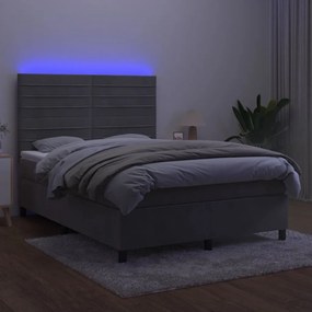 vidaXL Κρεβάτι Boxspring με Στρώμα &amp; LED Αν.Γκρι 140x200 εκ. Βελούδινο