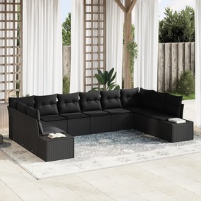 vidaXL 10 Τεμαχίων Σετ Καναπέ Κήπου με Μαξιλάρια Μαύρο Πολυ Ρατάν