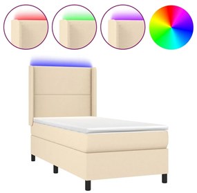 ΚΡΕΒΑΤΙ BOXSPRING ΜΕ ΣΤΡΩΜΑ &amp; LED ΚΡΕΜ 90X190 ΕΚ. ΥΦΑΣΜΑΤΙΝΟ 3138202