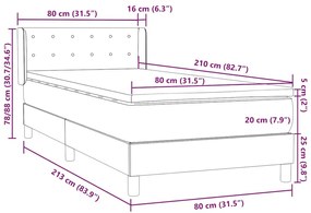 Box Spring Κρεβάτι με στρώμα Σκούρο γκρι 80x210 εκ. Βελούδινο - Γκρι