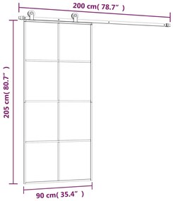 Συρόμενη Πόρτα με Μηχανισμό 90x205 εκ. Γυαλί ESG &amp; Αλουμίνιο - Μαύρο