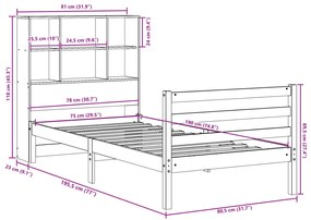 Κρεβάτι Βιβλιοθήκη Χωρίς Στρώμα Καφέ 75x190 εκ Μασίφ Πεύκο - Καφέ