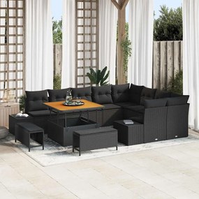 vidaXL Σετ Καναπέ Κήπου με μαξιλάρι 12 pcs Μαύρο Πολυ ράταν
