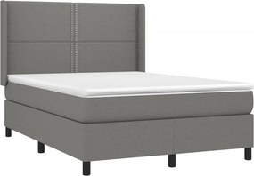vidaXL Κρεβάτι Boxspring με Στρώμα &amp; LED Σκ.Γκρι 140x200 εκ Υφασμάτινο