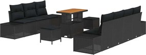 vidaXL Σετ Καναπέ Κήπου με μαξιλάρι 10 pcs Μαύρο Πολυ ράταν