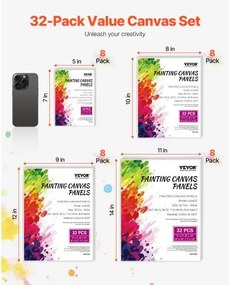 VEVOR Canvas Boards for Painting 32 Pack Multi-Size Blank Canvases for Painting