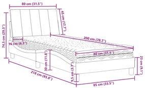 Κρεβάτι με Στρώμα Ανοιχτό Γκρι 80x200 εκ. Βελούδινο - Γκρι