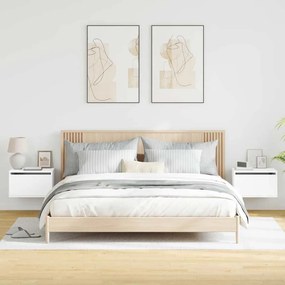 vidaXL Κομοδίνα Επιτοίχια με Φώτα LED 2 τεμ. Λευκά