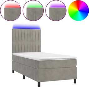 vidaXL Κρεβάτι Boxspring με Στρώμα &amp; LED Αν.Γκρι 100x200 εκ. Βελούδινο