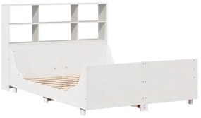 Κρεβάτι Βιβλιοθήκη Χωρίς Στρώμα Λευκό 135x190 εκ Μασίφ Πεύκο - Λευκό