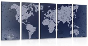 Παγκόσμιος χάρτης εικόνας 5 μερών σε μπλε αφηρημένο φόντο - 200x100