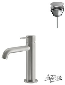 La Torre ELLE 316 Inox Brushed Μπαταρία Νιπτήρος με βαλβίδα+Βαλβίδα νιπτήρος clic-clac 35004-111 N0338-111