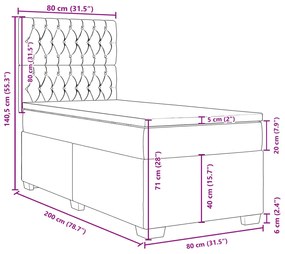 Κρεβάτι Boxspring με Στρώμα Ανοιχτό Γκρι 80x200 εκ. Βελούδινο - Γκρι