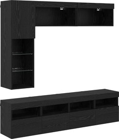 vidaXL Ντουλάπι TV με led 7 pcs Μαύρη Οξυά Επεξεργασμένο ξύλο