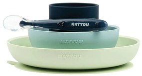 Σερβίτσιο Φαγητού Παιδικό (Σετ 4Τμχ.) Silicon N877008 Silicon Green-Blue Nattou Σιλικόνη