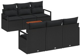 vidaXL Σετ Καναπέ 7 Τεμαχίων Κήπου με Μαξιλάρια Μαύρο Πολυ Ρατάν