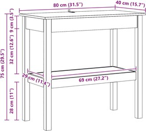 vidaXL Τραπέζι κονσόλας Κερωμένο Καφέ 80 x 40 x 75 εκ. Στερεό πεύκο