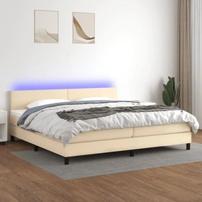 3133026 vidaXL Κρεβάτι Boxspring με Στρώμα &amp; LED Κρεμ 200x200 εκ. Υφασμάτινο Κρεμ, 1 Τεμάχιο