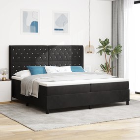vidaXL Κρεβάτι Box Spring με Στρώμα & LED Μαύρο 200x200 εκ Βελούδο