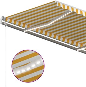 vidaXL Τέντα Συρόμενη Χειροκίνητη με LED Κίτρινο / Λευκό 450 x 350 εκ.