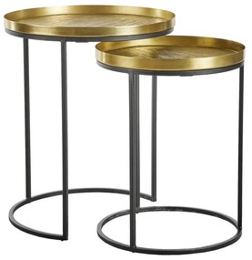 TOTALE SIDE TABLE SET 2ΤΕΜ BRASS ANTIQUE ΜΑΥΡΟ 49x49xH56cm