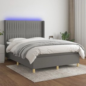 Κρεβάτι Boxspring με Στρώμα &amp; LED Σκ.Γκρι 140x200 εκ Υφασμάτινο