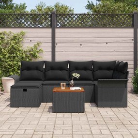 vidaXL Σετ Καναπέ Κήπου με μαξιλάρι 7 pcs Μαύρο Πολυ ράταν