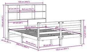 Κρεβάτι Βιβλιοθήκη Χωρίς Στρώμα Καφέ 120x200 εκ Μασίφ Πεύκο - Καφέ