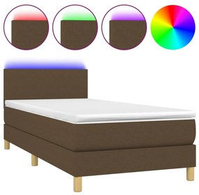 Κρεβάτι Boxspring με Στρώμα &amp; LED Σκ.Καφέ 80x200 εκ. Υφασμάτινο - Καφέ