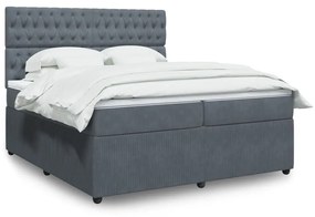 Κρεβάτι Boxspring με Στρώμα Σκούρο Γκρι 200x200 εκ. Βελούδινο - Γκρι